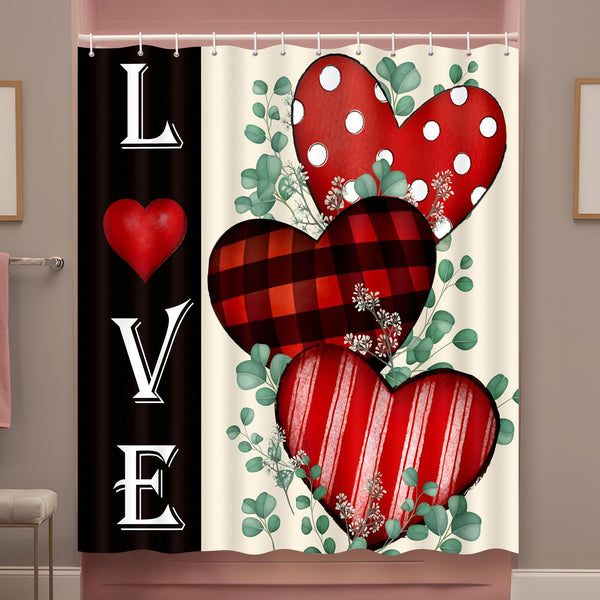 Valentines Shower Curtain Bathroom Decor Red Love Hearts with Hooks 70.8"x70.8" Inches - Waterproof Polyester