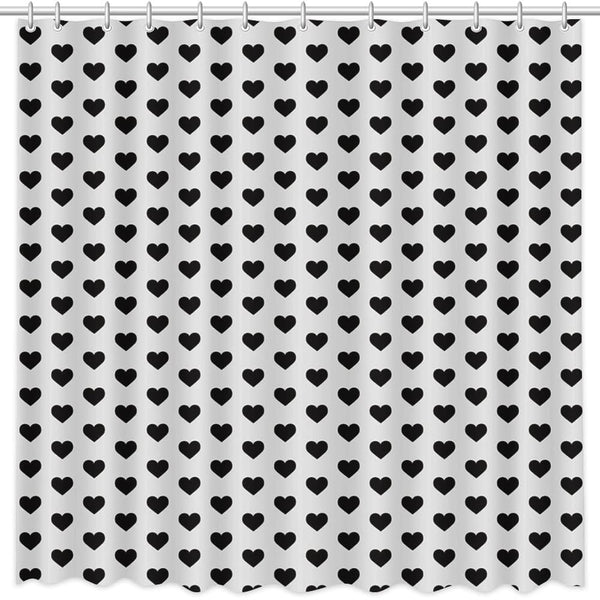 70.8"Valentines Shower Curtain Black Hearts Shower Curtain for Happy Valentines Black and White Contracted