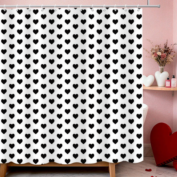 70.8"Valentines Shower Curtain Black Hearts Shower Curtain for Happy Valentines Black and White Contracted