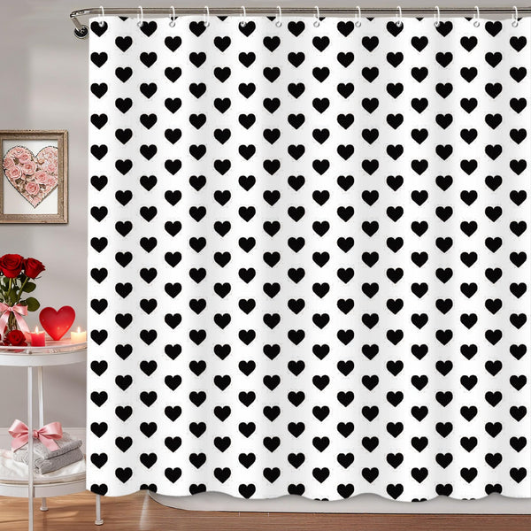 70.8"Valentines Shower Curtain Black Hearts Shower Curtain for Happy Valentines Black and White Contracted