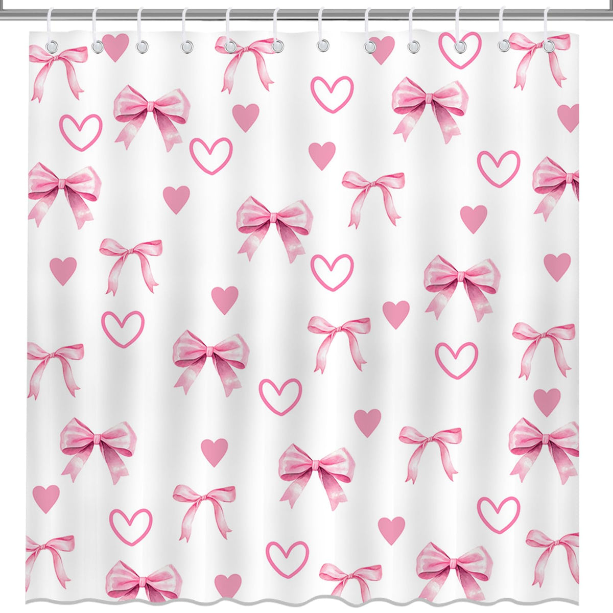 70.8"Valentines Shower Curtain Pink White Bow Love Heart Shower Curtain Valentine Hearts Waterproof