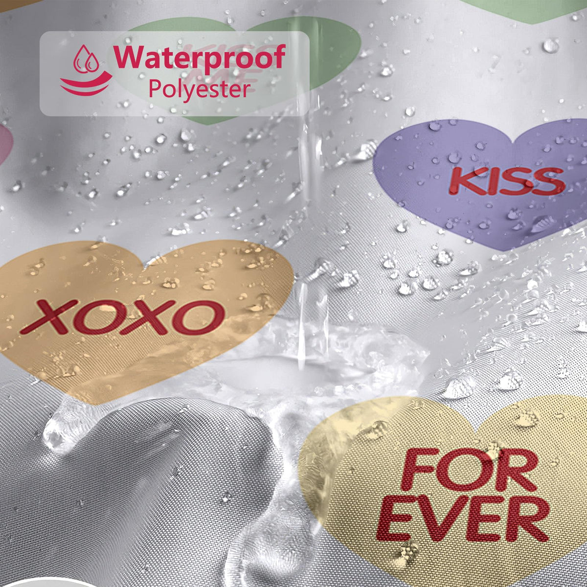 Valentines Shower Curtain 70.8"Sweetheart Colorful Conversation Hearts Candy Shower Curtain for Valentine