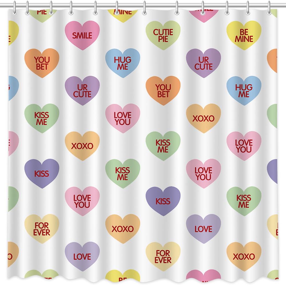 Valentines Shower Curtain 70.8"Sweetheart Colorful Conversation Hearts Candy Shower Curtain for Valentine
