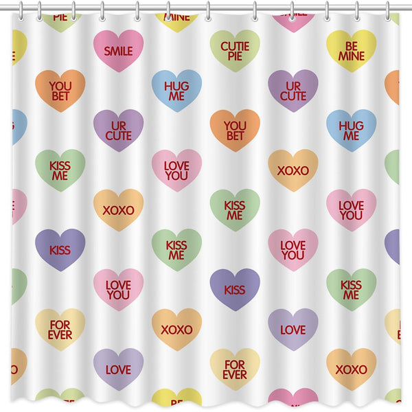 Valentines Shower Curtain 70.8"Sweetheart Colorful Conversation Hearts Candy Shower Curtain for Valentine