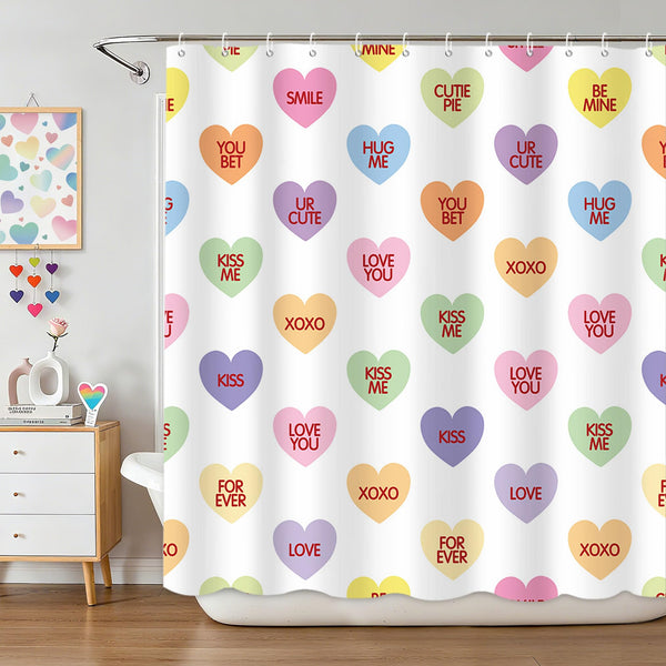 Valentines Shower Curtain 70.8"Sweetheart Colorful Conversation Hearts Candy Shower Curtain for Valentine