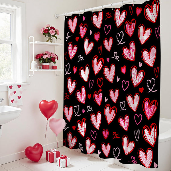 70.8"Valentines Shower Curtain Black Cute Heart Bathroom Decor Aesthetic Valentine Shower Curtain Set