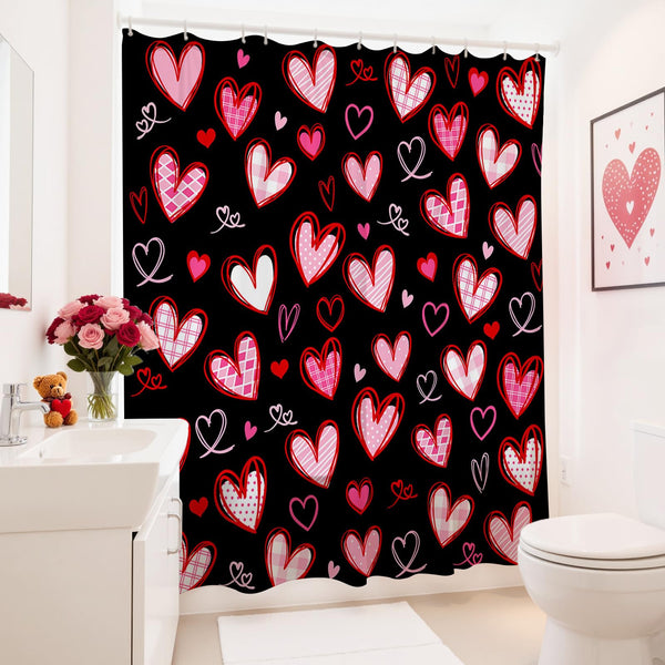 70.8"Valentines Shower Curtain Black Cute Heart Bathroom Decor Aesthetic Valentine Shower Curtain Set