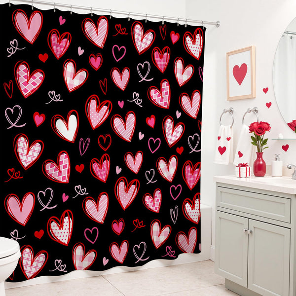 70.8"Valentines Shower Curtain Black Cute Heart Bathroom Decor Aesthetic Valentine Shower Curtain Set