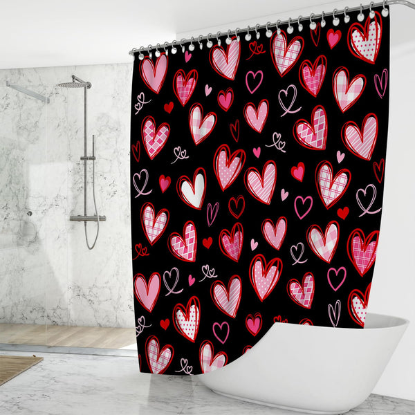 70.8"Valentines Shower Curtain Black Cute Heart Bathroom Decor Aesthetic Valentine Shower Curtain Set