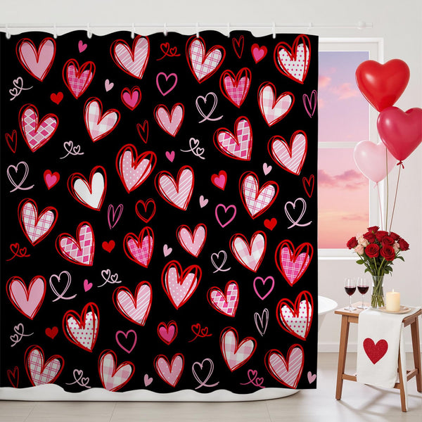 70.8"Valentines Shower Curtain Black Cute Heart Bathroom Decor Aesthetic Valentine Shower Curtain Set