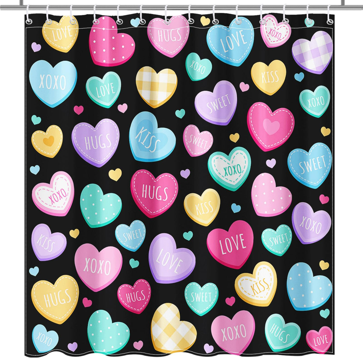 70.8"Valentines Shower Curtain Cute Love Hearts Romantic Sweetheart Shower Curtain for Valentines Day