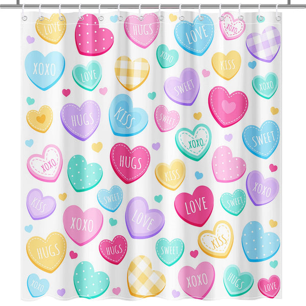Valentines Shower Curtain 70.8"Cute Love Hearts Shower Curtain for Valentines Day Decorations,  Sweetheart
