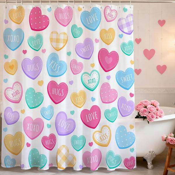 Valentines Shower Curtain 70.8"Cute Love Hearts Shower Curtain for Valentines Day Decorations,  Sweetheart