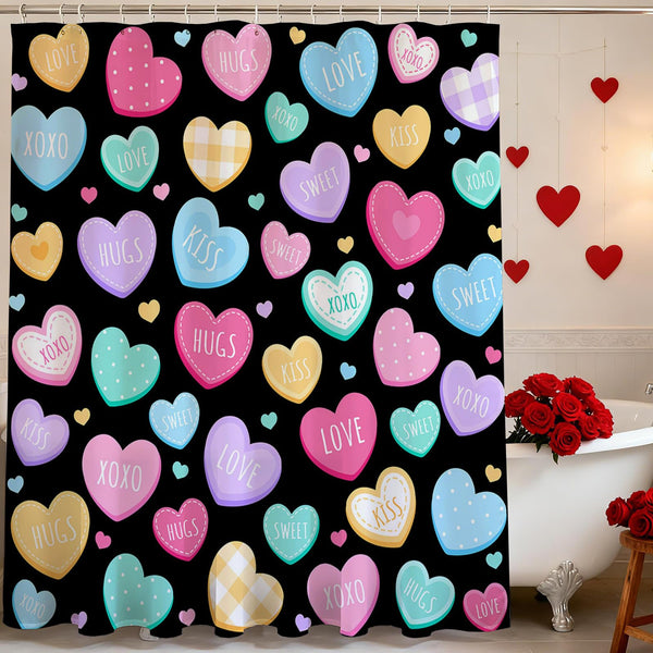 70.8"Valentines Shower Curtain Cute Love Hearts Romantic Sweetheart Shower Curtain for Valentines Day