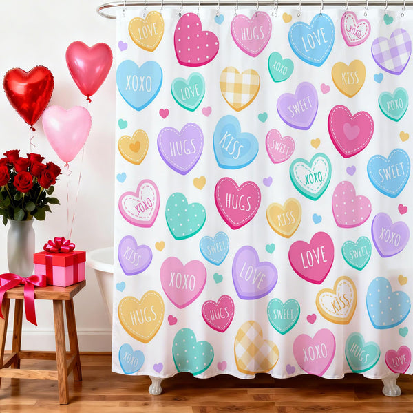 Valentines Shower Curtain 70.8"Cute Love Hearts Shower Curtain for Valentines Day Decorations,  Sweetheart