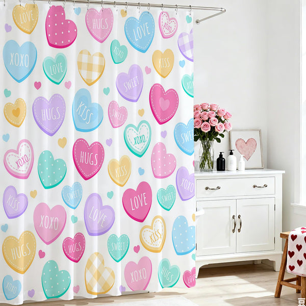 Valentines Shower Curtain 70.8"Cute Love Hearts Shower Curtain for Valentines Day Decorations,  Sweetheart