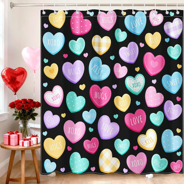 70.8"Valentines Shower Curtain Cute Love Hearts Romantic Sweetheart Shower Curtain for Valentines Day