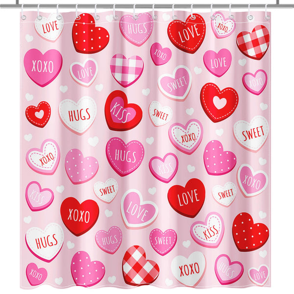 Valentines Shower Curtain 70.8"Cute Love Pink Hearts Shower Curtain for Valentines Day Decorations