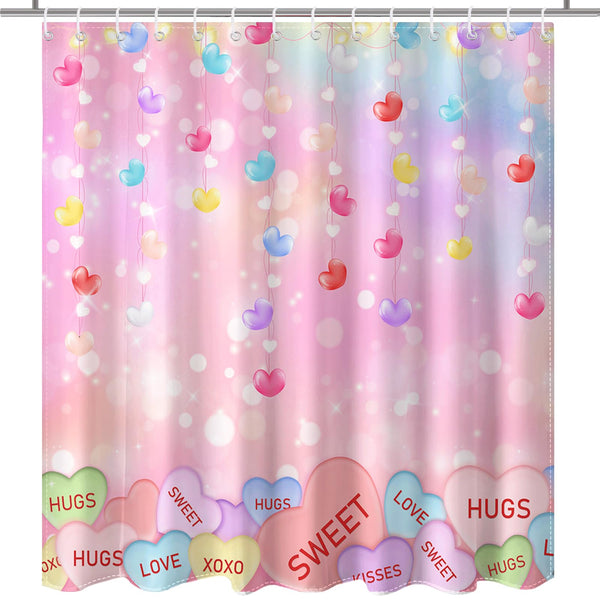 70.8"Valentines Shower Curtain Cute Love Pink Hearts Valentine Sweetheart Romantic Bathroom Decor Curtain