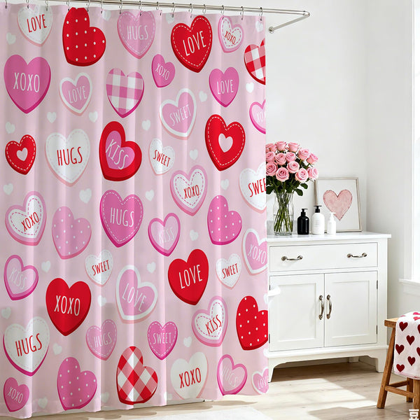 Valentines Shower Curtain 70.8"Cute Love Pink Hearts Shower Curtain for Valentines Day Decorations