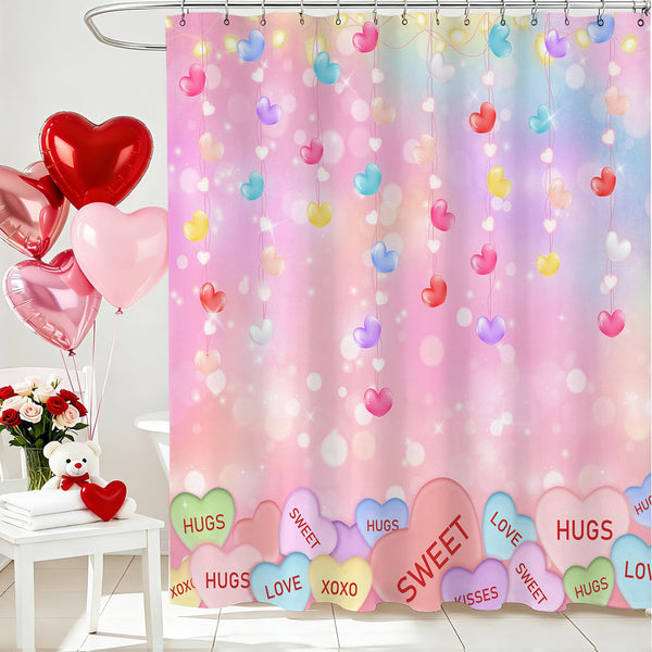 70.8"Valentines Shower Curtain Cute Love Pink Hearts Valentine Sweetheart Romantic Bathroom Decor Curtain