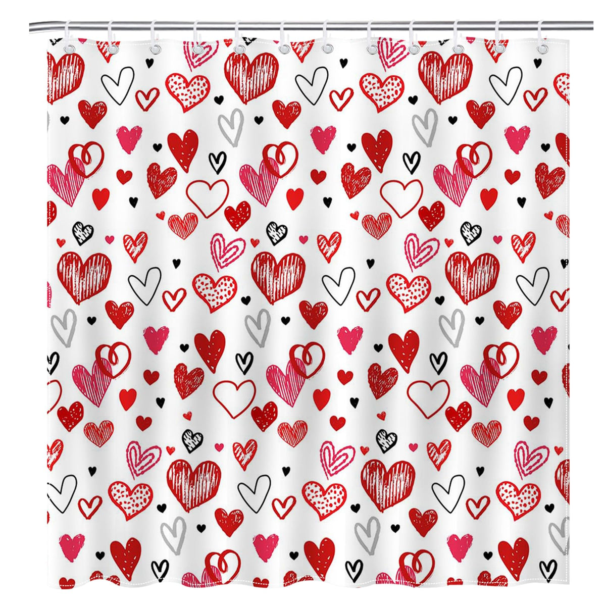 Valentines Shower Curtain Red Heart Bathroom Shower Curtain Valentine's Waterproof Fabric Bathtub Curtain