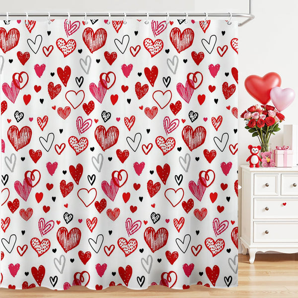 Valentines Shower Curtain Red Heart Bathroom Shower Curtain Valentine's Waterproof Fabric Bathtub Curtain