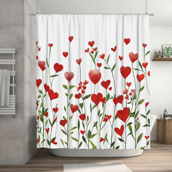 70.8"x70.8" Valentines Shower Curtain Heart Flowers Floral Waterproof Polyester Fabric Bathroom Decor