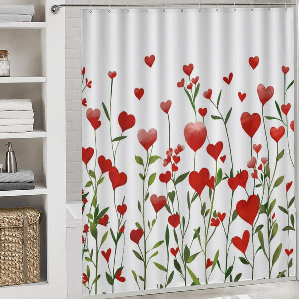 70.8"x70.8" Valentines Shower Curtain Heart Flowers Floral Waterproof Polyester Fabric Bathroom Decor