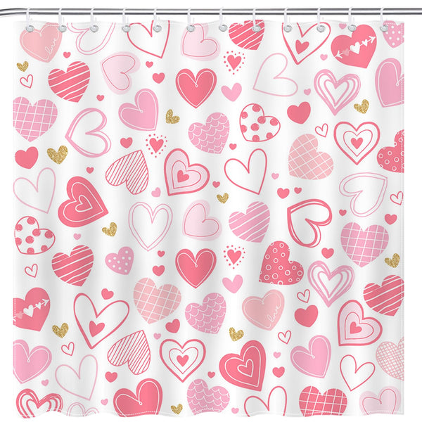 Valentines Shower Curtain Pink Heart Bathroom Shower Curtain Valentine Love Hearts  Waterproof Shower Curtains