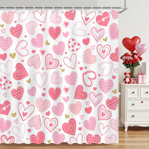 Valentines Shower Curtain Pink Heart Bathroom Shower Curtain Valentine Love Hearts  Waterproof Shower Curtains