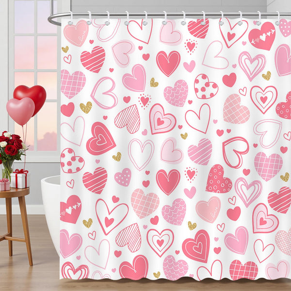 Valentines Shower Curtain Pink Heart Bathroom Shower Curtain Valentine Love Hearts  Waterproof Shower Curtains