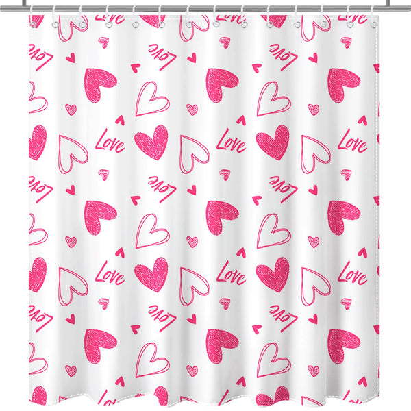 70.8"Valentines Shower Curtain Pink Heart Sweet LoveShower Curtain for Valentines Day Bath Decorations
