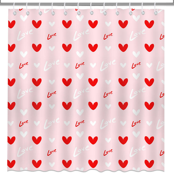 70.8"Valentines Shower Curtain Pink Red Love Heart Waterproof Polyester Shower Curtains with Hooks