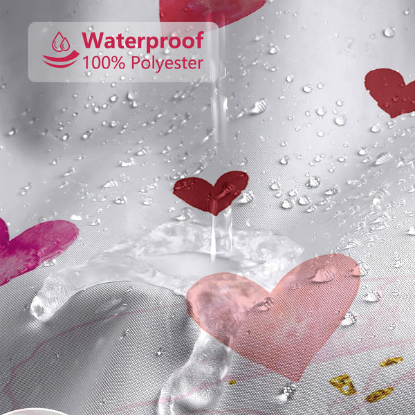 Valentines Shower Curtain 70.8" Pink Watercolor Love Hearts Gold Dots Sweetheart Shower Curtain for Valentine Blush