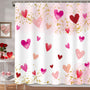 Valentines Shower Curtain 70.8" Pink Watercolor Love Hearts Gold Dots Sweetheart Shower Curtain for Valentine Blush