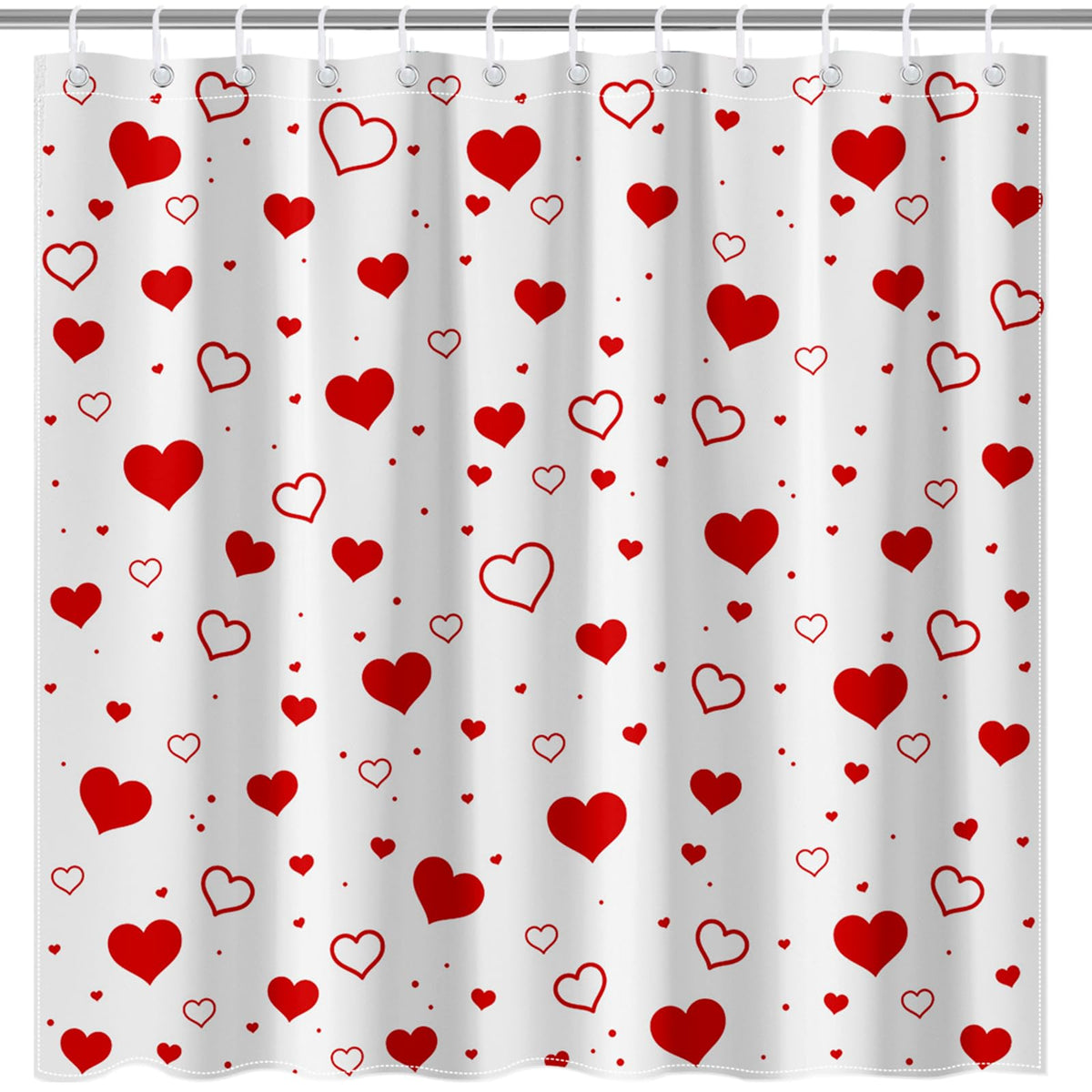 Valentines Shower Curtain Red Heart Bathroom Shower Curtain Valentine's Waterproof Fabric Bathtub Curtain Decor