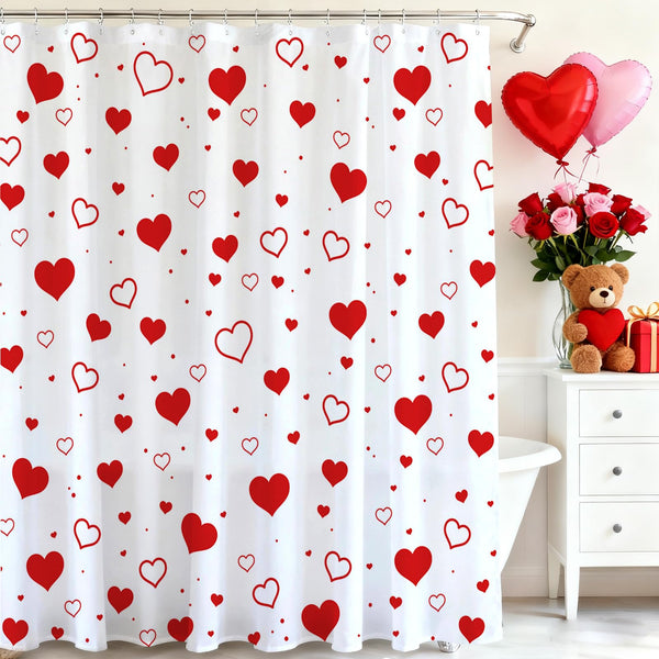 Valentines Shower Curtain Red Heart Bathroom Shower Curtain Valentine's Waterproof Fabric Bathtub Curtain Decor