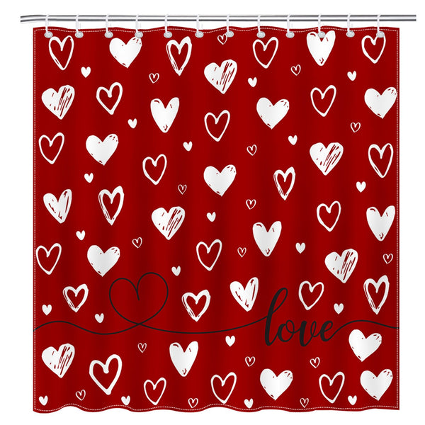 Valentines Shower Curtain 70.8" Red Heart Love Theme Bathroom Shower Curtain Valentine Doodle Style Hearts