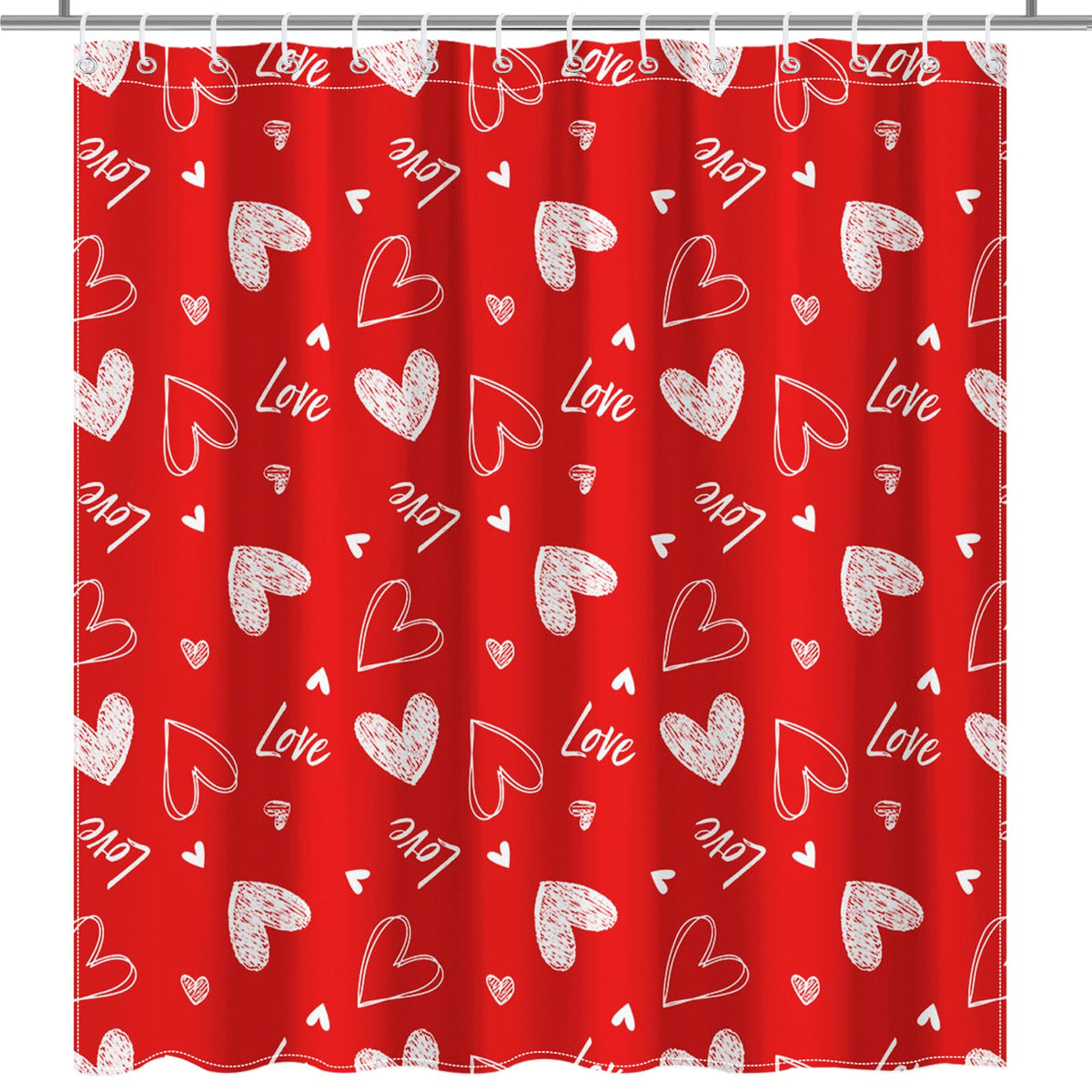 70.8"Valentines Shower Curtain Red Heart  Sweet Love Shower Curtain for Valentines Day Bath Decorations