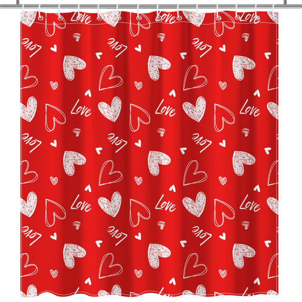 70.8"Valentines Shower Curtain Red Heart  Sweet Love Shower Curtain for Valentines Day Bath Decorations