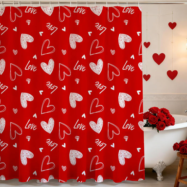70.8"Valentines Shower Curtain Red Heart  Sweet Love Shower Curtain for Valentines Day Bath Decorations
