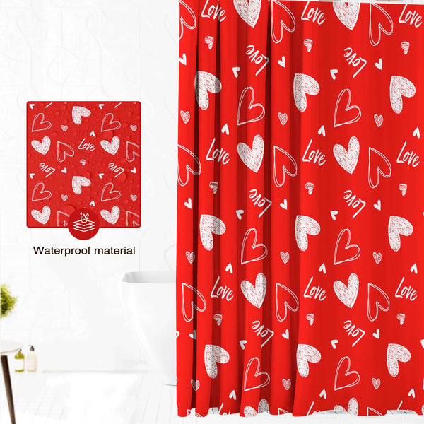 70.8"Valentines Shower Curtain Red Heart  Sweet Love Shower Curtain for Valentines Day Bath Decorations