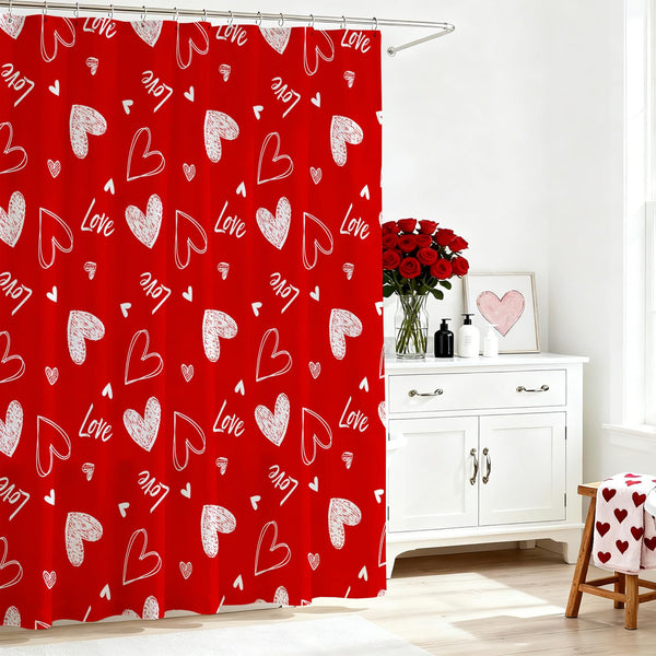 70.8"Valentines Shower Curtain Red Heart  Sweet Love Shower Curtain for Valentines Day Bath Decorations