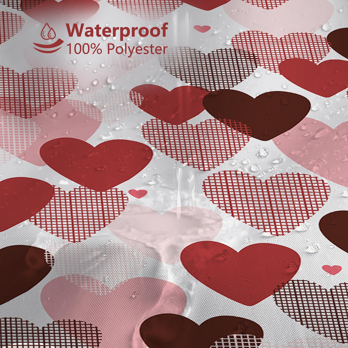 Valentines Shower Curtain 70.8" Red Pink Hearts Shower Curtain for Valentines Bathroom Decor Sweetheart