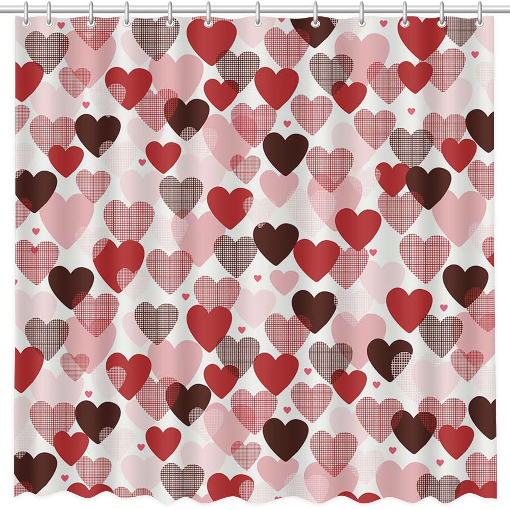 Valentines Shower Curtain 70.8" Red Pink Hearts Shower Curtain for Valentines Bathroom Decor Sweetheart