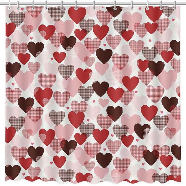 Valentines Shower Curtain 70.8" Red Pink Hearts Shower Curtain for Valentines Bathroom Decor Sweetheart