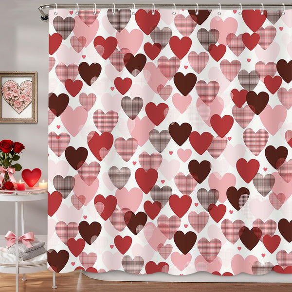 Valentines Shower Curtain 70.8" Red Pink Hearts Shower Curtain for Valentines Bathroom Decor Sweetheart