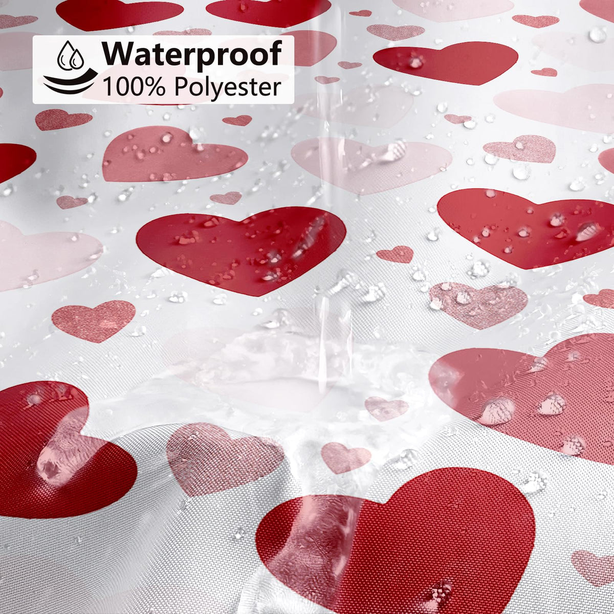 70.8"Valentines Shower Curtain Rose-Gold Pink Burgundy-Red Love Hearts Shower Curtain for Valentine's Day