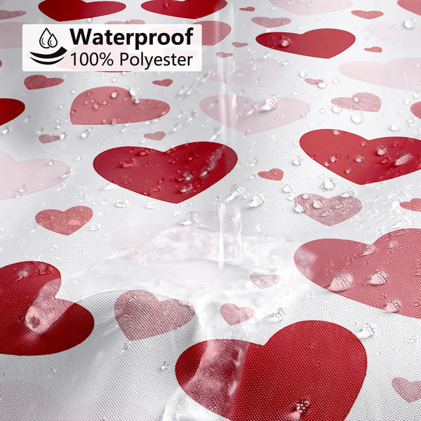 70.8"Valentines Shower Curtain Rose-Gold Pink Burgundy-Red Love Hearts Shower Curtain for Valentine's Day
